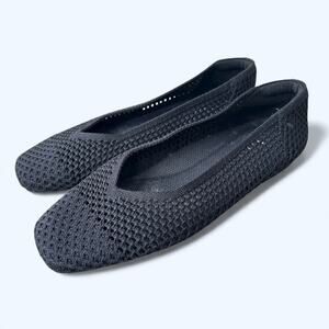 Vivaia Margot 2.0 Black Knit Square Toe V Cut Ballet Flats Women's Size 38.5